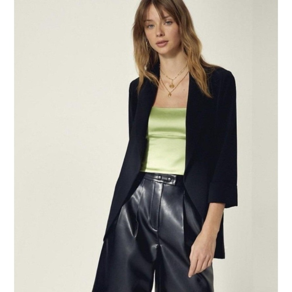 Aritzia Wilfred Chevalier‎ Blazer Open Front Silk Trim Black Size 2
